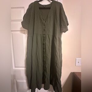 Madewell Nima Cotton Gauze Dress Olive Green